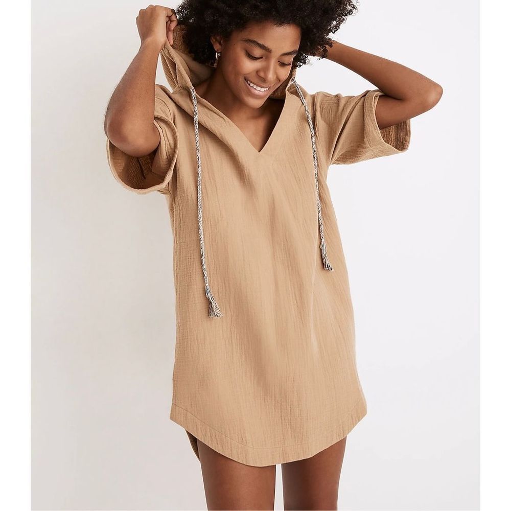 Madewell Hooded Cover-Up Tunic Dress Tan size M